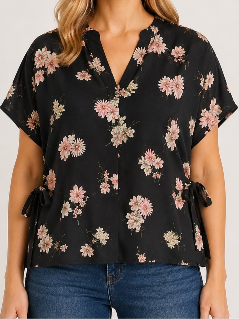 Worthington Floral Blouse XXL Black Pink Top Career Casual